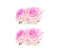 SOESFOUFU 2Pcs Light Pink Fabric Rose Hair Comb Set, Floral Wedding Hair Accessories, Soft Velvet Flower Hairclip for Brides and Special Occasions