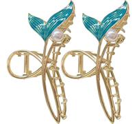 SOESFOUFU 2pcs Mermaid Tail Hair Claw Clips with Extra Large Jaw for Thick Hair Alloy Material with Pearl Detail Convenient Use for Birthday and Anniversary