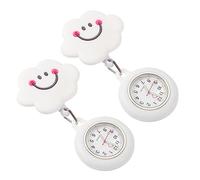 SOESFOUFU 2pcs Nurse Retractable Pocket Watches Hanging Fob Lapel Watch Smiling Cloud Luminous Silicone Chest Clip-Paramedics Doctors