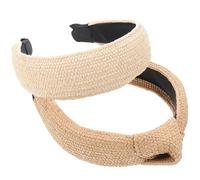 SOESFOUFU 2Pcs Raffia Woven Headbands Set, Bowknot and Straight Edge Hairbands, 5Cm Wide Beige and Light Cream, Lightweight Hair Accessories for Face Washing and Daily Wear