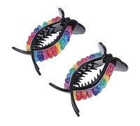 SOESFOUFU 2Pcs Rainbow Rhinestone Hair Clips Colorful Non Slip Hair Grips for Women Casual Hairstyle Accessories Suitable for Weddings Proms and Daily Wear