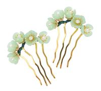 SOESFOUFU 2pcs Retro Chinese Hair Stick Floral Hairpin Set with Natural Jade and Iron Material, Vintage Style, Won't Snag Hair, Not Easy to Break, for Parties and Performances