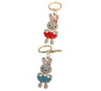 SOESFOUFU 2Pcs Rhinestone Bunny Keychain Set Blue and Red Skirt Pendant, Sparkling Crystal Animal Key Holder for Bag Charm and Keyring Decoration
