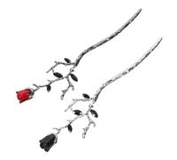 SOESFOUFU 2pcs Rose Flower Metal Hair Sticks for Women Smooth Edged Bun Hair Pins Classic Chinese Style Chignon Accessories in Silver and Gun Black