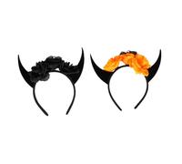 SOESFOUFU 2Pcs Skull Horn Headband with Flower Decoration Halloween Devil Horns Headpiece for Costume Party Cosplay Women Men Accessories