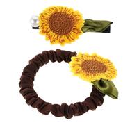 SOESFOUFU 2pcs Sunflower Hair Clips and Elastic Hair Ties with Pearl Details for Pastoral Style Floral Barrettes and Scrunchies for Teens and Daily Wear