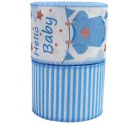 SOESFOUFU 2Roll Baby Shower Ribbon for Boy - Blue and White T-Shirt Stripes Wired Edge Ribbon Craft for DIY Wrapping, Bows, Wreath Party Decor 6.3 Cm/2.48 Inch