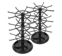 SOESFOUFU 360° Rotating 3 Tier Jewelry Holder with Earring Holes and Necklace Hooks, Compact Non-Slip Jewelry Display Organizer for Women’S Vanity or Store Counter (Black)