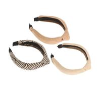 SOESFOUFU 3pcs Handmade Knotted Raffia Straw Headbands Wide Hair Bands for Women and Lightweight Headdresses for Beach Parties Festivals in White Black Brown