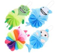 SOESFOUFU 4pcs Cartoon Bath Sponge for Soft Pe Material Exfoliating Bath Ball with Rich Bubble and Skin Cleaning Function, Adorable Shower Puff Suitable for Bathing and Bathroom Accessories