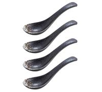 SOESFOUFU 4pcs Japanese Style Soup Spoon Ceramic Heat-Resistant and Sturdy Black Kitchen Cooking Spoon for Daily Use and Tableware Decoration
