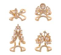 SOESFOUFU 4pcs Nail Rings - Copper Zircon Detachable Fingernail Jewelry - Reusable Adjustable Statement Finger Nail Cap Decoration for Women Party Use Golden