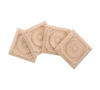 SOESFOUFU 4pcs Wood Carving Furniture Onlays - 2.4x2.4in Decorative Ornate Applique - Square Unpainted Wood Carved Applique for Cabinet Cupboard Dresser
