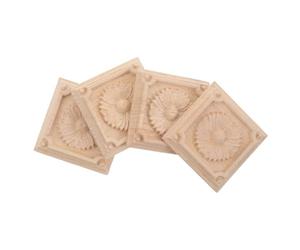 SOESFOUFU 4pcs Wood Carving Furniture Onlays - 2.4x2.4in Decorative Ornate Applique - Square Unpainted Wood Carved Applique for Cabinet Cupboard Dresser