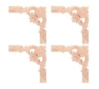 SOESFOUFU 4pcs Wood Corner Onlay Decal for Cabinet and Ceiling, Elegant French Style Decorative Applique, Unpainted Beige Wood, Resists Fading and Conceals Ceiling Seams, for Old Home