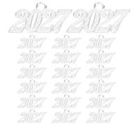 SOESFOUFU 50pcs 2027 Graduation Cap Tassel Charm - Silver Year Number Charm Pendant for DIY Jewelry Making, Graduation Party Bracelet, Doctoral Hat Souvenir