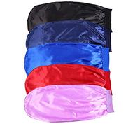 SOESFOUFU 5pcs Satin Elastic Hair Caps for Long Hair Protection Lightweight Sleep Bonnets in Black Navy Light Purple and Royal Blue for Home and Travel
