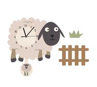 SOESFOUFU Adorable Sheep Swinging Wall Clock Cartoon Hanging Decorative Clock for ’s Room Nursery Battery Operated Nordic Style