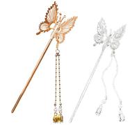 SOESFOUFU Alloy Butterfly Hair Sticks Assorted Colour Hair Pins 2pcs with Smooth Edges for Stylish Bun Hairstyles