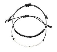 SOESFOUFU Black White Bead Cord Bracelet Adjustable Wax Thread for Couples
