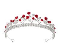SOESFOUFU Bridal Crown Hair Accessories Red Rose Crystal Baroque Headband Adjustable Comfortable Wedding Hairpiece for Women Bachelorette Party
