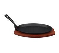 SOESFOUFU Cast Iron Skillet Pan Oven Safe with Wooden Base and Fork, Even Heat Distribution for Teppanyaki Dishes and Picnic, Black Cast Iron Roasting Pan for Cooking Steak