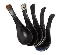 SOESFOUFU Ceramic Japanese Ramen Soup Spoon Set 5Pcs for Soup, Dessert, and Rice Daylight, Ink Cloud, Blue Ice, Green Forest, Whirlwind Colours Asian Dining Utensils
