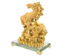 SOESFOUFU Chinese Zodiac Horse Figurine Resin Sculpture Compact Standing Animal Statue for Prosperity and Wealth on Coffee Table or Office Display 8.65X5.89X3.54In
