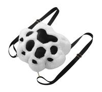 SOESFOUFU Cute Small Cat Paw Backpack Plush Shoulder Bag for Teens, White and Black Soft Pawprint Design, Huggable Travel and School Cosmetic Organizer