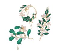 SOESFOUFU Elegant Leaf Hair Barrettes Good Grip and Hold Tightly 3pcs Alloy Hair Clips with Pearl Embellishment for Women Girls for Party and Anniversary