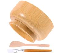 SOESFOUFU Facial Mask Bowl Set Wood Material with Brush and Spatula Elegant Chic Look Drop Resistance Convenient to Hold for DIY Facial Mask at Home