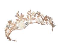 SOESFOUFU Gold Crystal Rhinestone Alloy Bride Crown Headband, Handmade Tiara Hair Accessory for Wedding, Banquet, and Performance Show