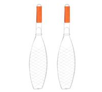 SOESFOUFU Iron Grilled Net Reducing Sticking and Falling through Grates with Wooden Handle 2 Pcs Non-stick Fish Barbecue Basket Bbq Tool for Camping and Outdoor Bbq