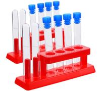 SOESFOUFU Plastic Test Tubes Kit with Storage Rack and Leak Prevention Stopper for Science Learning Tools, for Storing Liquid and Doing Experiments in Laboratory or Classroom Random Color