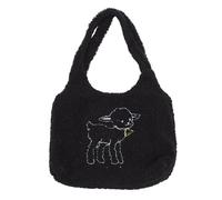 SOESFOUFU Plush Lamb Handbag Lady Handbag Black Large Capacity for Shopping and Work