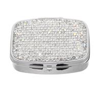 SOESFOUFU Portable Mini Pill Organizer Compact Travel Medicine Box with Elegant Rhinestone Design, Firm Metal Material and Multiple Compartments and On-the-go Pill Storage for Daily Use