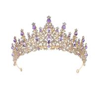 SOESFOUFU Purple Crystal Bridal Headband Tiara Crown for Weddings and Parties, Gold-Purple Princess Hair Accessory for Brides and, Elegant Wedding Headdress