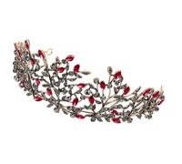 SOESFOUFU Red Alloy Rhinestone Crown Headdress for Women, Baroque Style Delicate Bride Hair Accessory, Photo Props Headwear Decoration Suitable for Wedding and Birthday