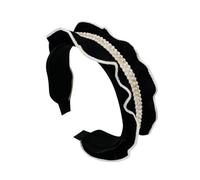 SOESFOUFU Ruffled Fabric Pearl Headband for Women Elastic Non-slip Hair Accessory with Artificial Pearls Comfortable Fit for Daily Wear Parties Ceremonies Stylish Black Design