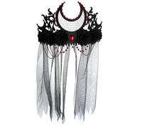 SOESFOUFU Vintage Gothic Black Crown Headband with Mesh Veil, Comfortable Elastic Halloween Headpiece for Theme Parties, Unique Felt and Rhinestone Cosplay Hair Accessory