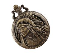 SOESFOUFU Vintage Quartz Pocket Watch with Unique Indian Chief Dial, Alloy Case and Long Chain, Good Touch Feeling, Elegant Design Suitable for Men and Women