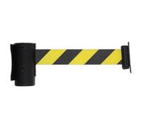 SOESFOUFU Wall Mounted Retractable Queue Barrier Belt with High Visibility Striped Safety Tape, Plastic and Iron Construction, Quick Deployment for School Entrances and Office Settings, 2m