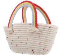SOESFOUFU Women Rainbow Woven Handheld Tote Bag with Tassel Cotton Thread