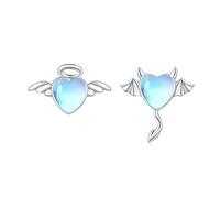 SOESON Angel Devil Earrings, Moonstone Earrings 925 Sterling Silver Angel Devil Stud for Women Hypoallergenic Birthday Jewellery