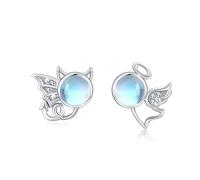SOESON Moonstone Angel Devil Earring, 925 Sterling Silver Stud Halloween Hypoallergenic Christmas Birthday Jewelry Gifts for Women