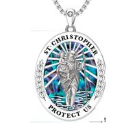 SOESON St Christopher Necklace for Men 925 Sterling Silver Abalone St Christopher Jesus Necklace Antiqued Religious Pendant Jewellery Gifts for Husband Boyfriend Grandfather