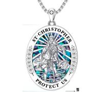 SOESON St Christopher Necklace for Men 925 Sterling Silver Abalone St Christopher Jesus Necklace Antiqued Religious Pendant Jewellery Gifts for Husband Boyfriend Grandfather