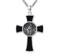 SOESON St Christopher Necklace for Men, 925 Sterling Silver Cross Black Onyx/Blue Turquoise Necklace Antiqued Religious Pendant Men Necklaces Talisman Jewellery Graduation Gifts