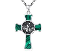 SOESON St Christopher Necklace for Men, 925 Sterling Silver Cross Black Onyx/Blue Turquoise Necklace Antiqued Religious Pendant Men Necklaces Talisman Jewellery Graduation Gifts