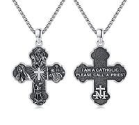SOESON St Christopher Necklace for Men, St Christopher/Jesus Necklace 925 Sterling Silver Antiqued Religious Pendant Men Necklaces Talisman Jewellery Christening Graduation Gifts